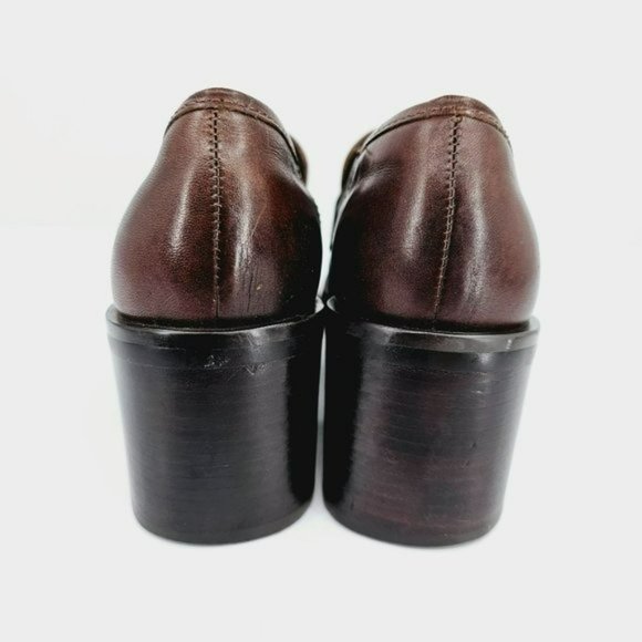 Nine West Franke2 90s Chunky Penny Loafers 6.5 M Chocolate Brown Leather Stacked - Picture 7 of 13